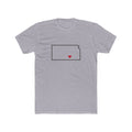 Kansas Wichita Mission Heart Map shirt in Heather Grey: Kansas outline with a red heart, front view