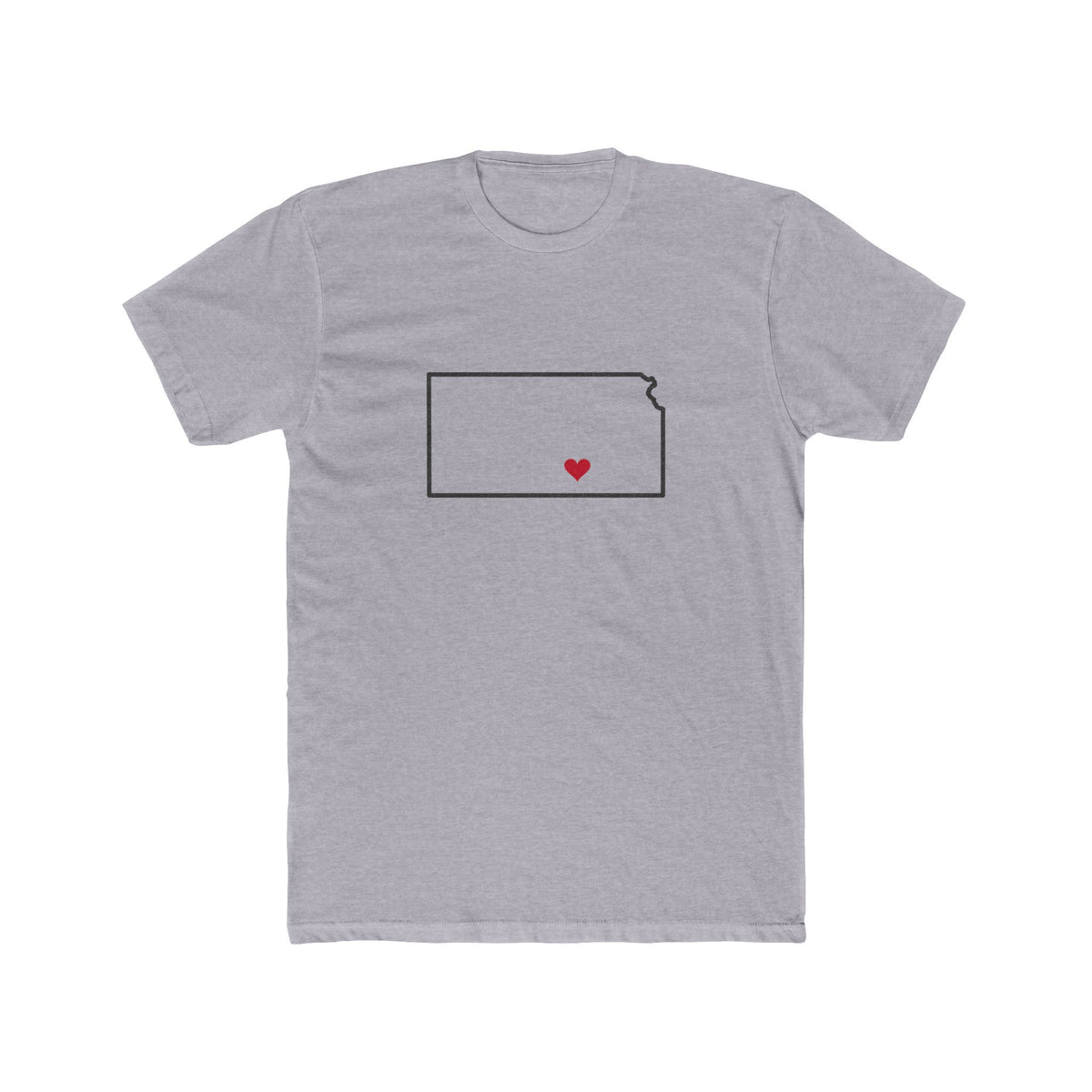 Kansas Wichita Mission Heart Map shirt in Heather Grey: Kansas outline with a red heart, front view