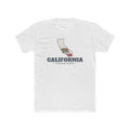 California Riverside Mission Flag Map shirt in White: California state flag in the outline of California with navy lettering, front view