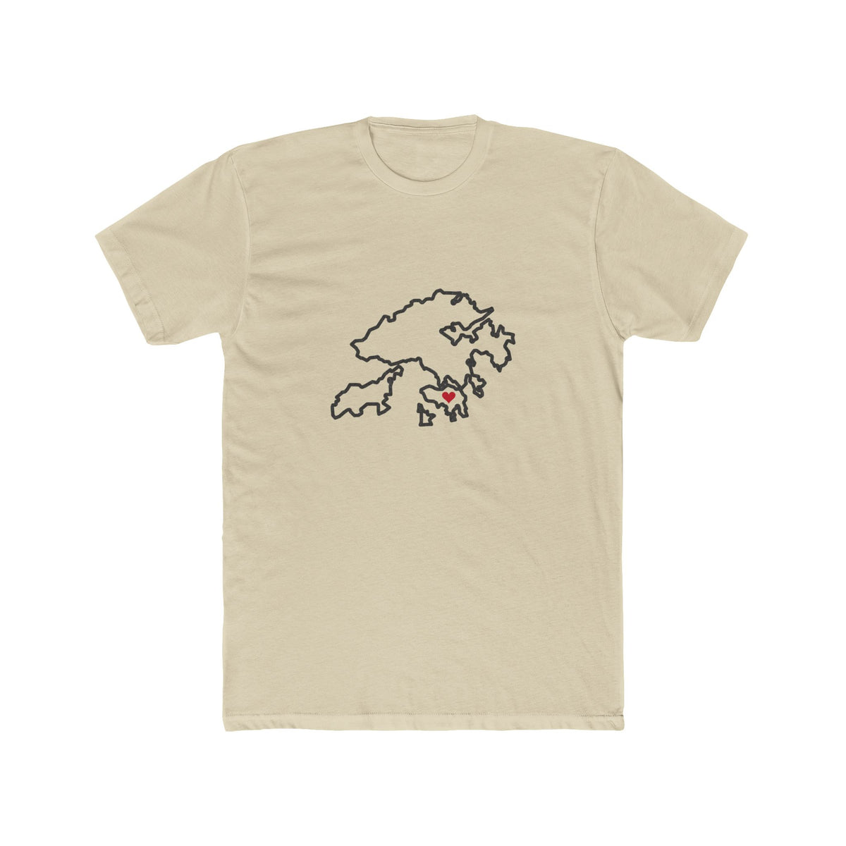 China Hong Kong Mission Heart Map shirt in Cream: China outline with a red heart, front view