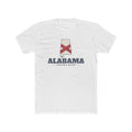 Alabama Birmingham Mission Flag Map shirt in White: Alabama state flag in the outline of Alabama with navy lettering, front view