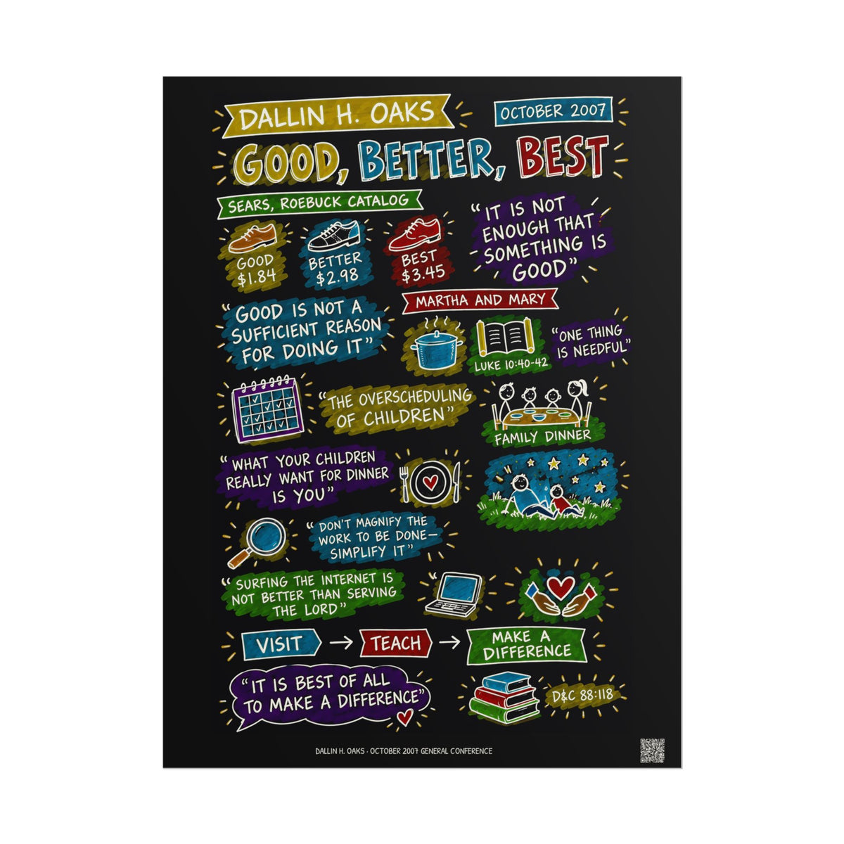 Good, Better, Best Sketch Note Poster (Black) — Dallin H. Oaks