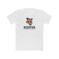 Kenya Nairobi East Mission Flag Map shirt in White: flag of Kenya in the outline of Kenya with navy lettering, front view