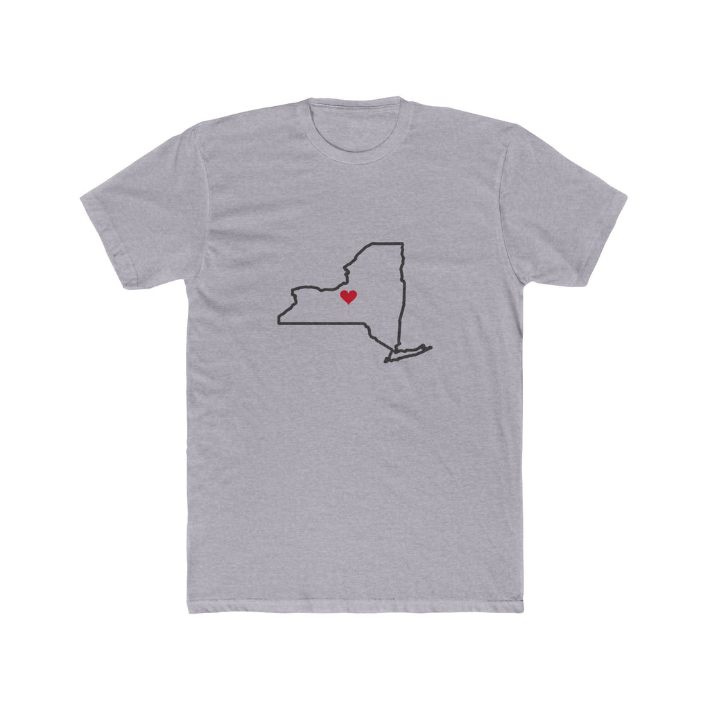 New York Syracuse Mission Heart Map shirt in Heather Grey: New York outline with a red heart, front view