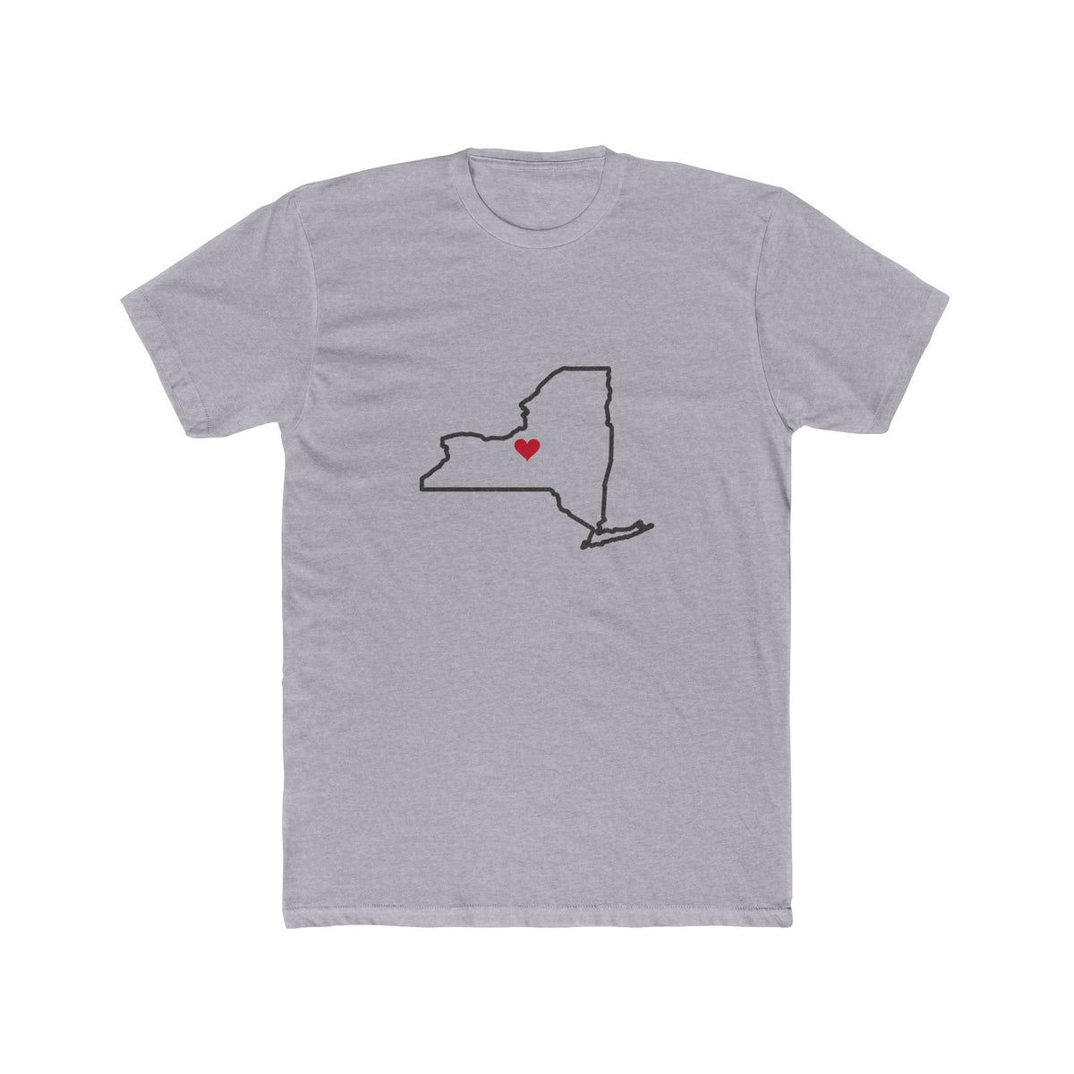 New York Syracuse Mission Heart Map shirt in Heather Grey: New York outline with a red heart, front view