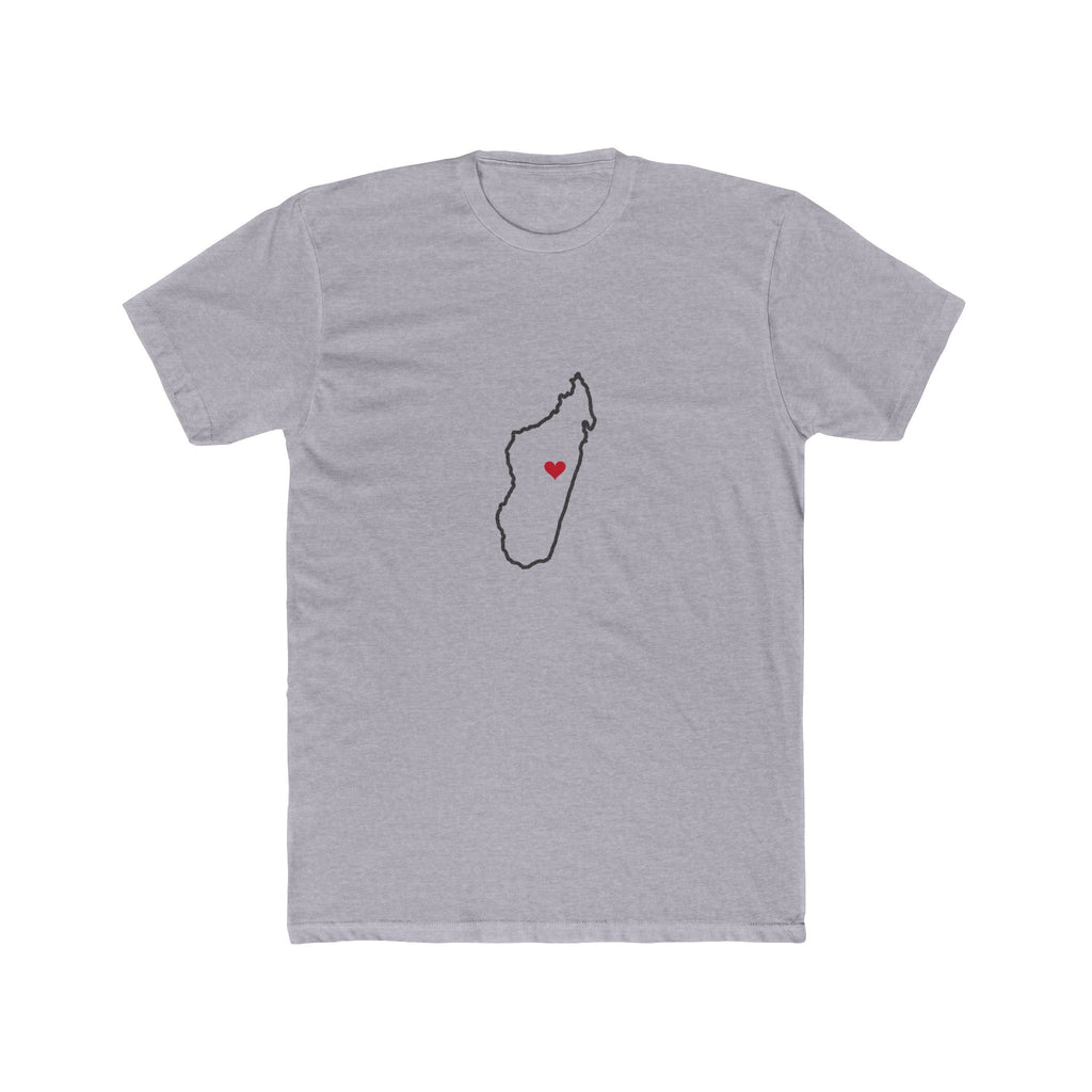 Madagascar Antananarivo North Mission Heart Map shirt in Heather Grey: Madagascar outline with a red heart, front view