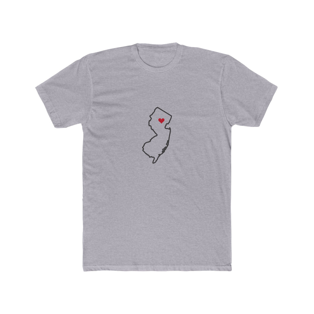 New Jersey Morristown Mission Heart Map shirt in Heather Grey: New Jersey outline with a red heart, front view