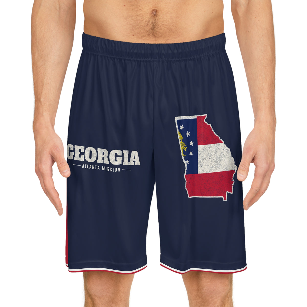 Georgia Atlanta Mission Basketball Shorts, worn, front view