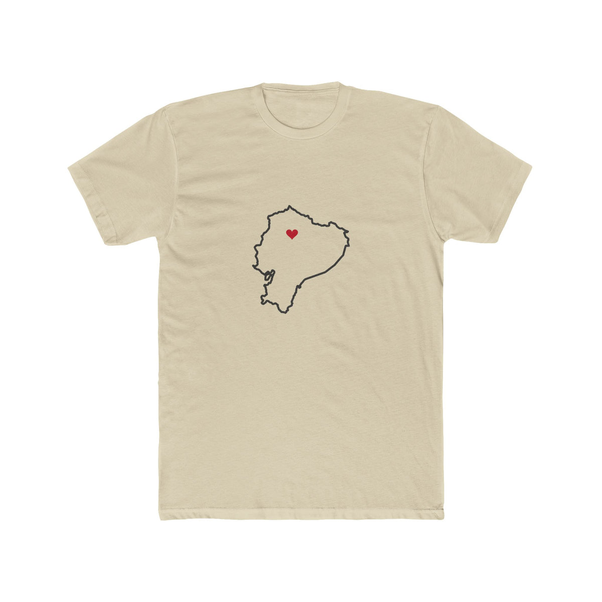 Ecuador Quito West Mission Heart Map shirt in Cream: Ecuador outline with a red heart, front view