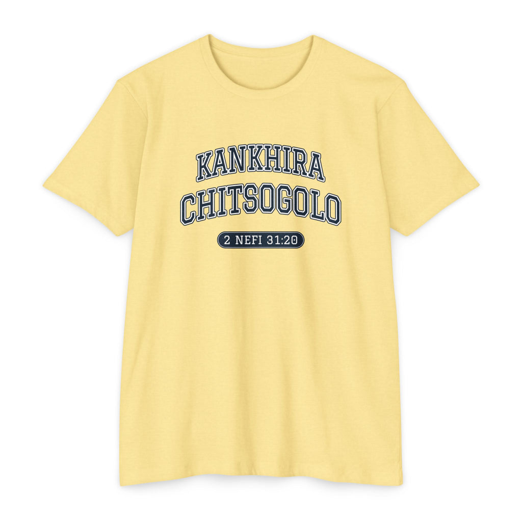 Press Forward shirt in Chichewa on Banana Cream: “KANKHIRA CHITSOGOLO”, 2 Nefi 31:20