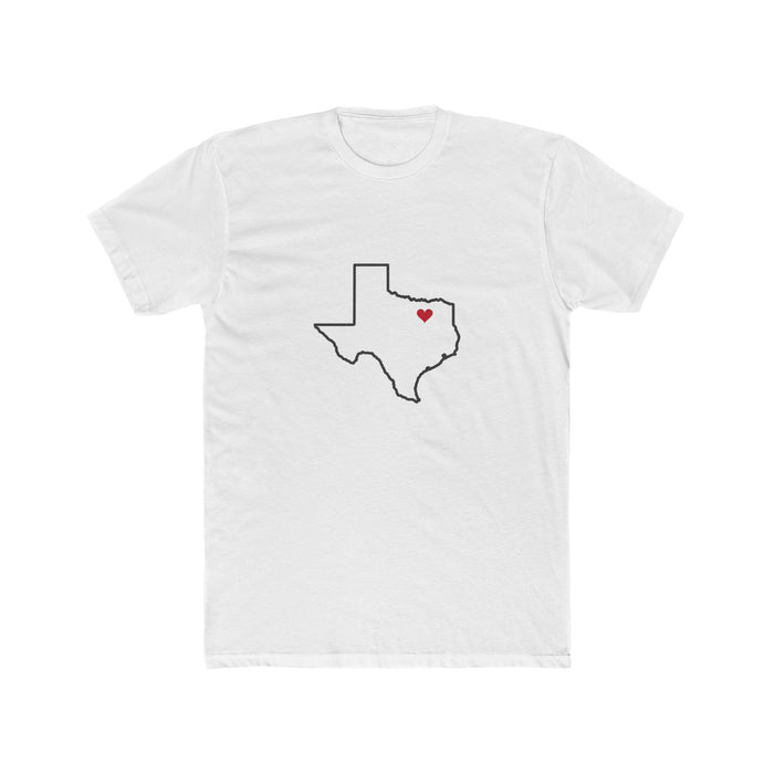 Texas Dallas East Mission Heart Map shirt in White: Texas outline with a red heart, front view
