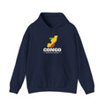 Republic of Congo Brazzaville Mission Flag Map Hoodie in Navy, front view with the flag map and mission name