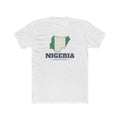 Nigeria Ibadan Mission Flag Map shirt in White: flag of Nigeria in the outline of Nigeria with navy lettering, front view