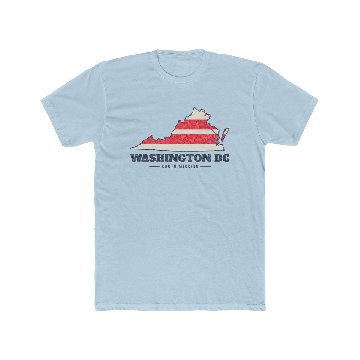 Washington DC South Mission Flag Map shirt in Desert Pink: flag of Washington, D.C. on a map of the capital region with navy lettering, front view