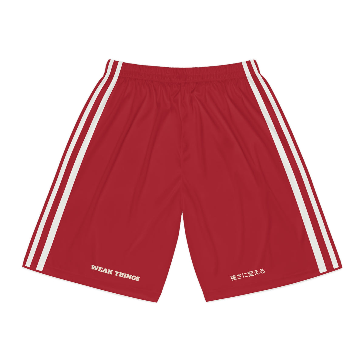 Japan Tokyo South Mission Basketball Shorts, back view with WEAK THINGS and 強さに変える on the legs