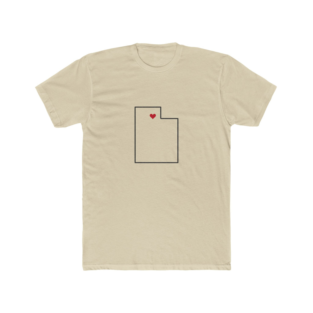 Utah Ogden Mission Heart Map shirt in Cream: Utah outline with a red heart, front view