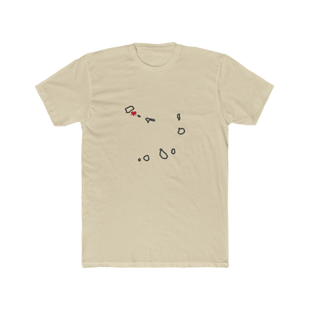 Cape Verde Mindelo Mission Heart Map shirt in Cream: Cape Verde outline with a red heart, front view