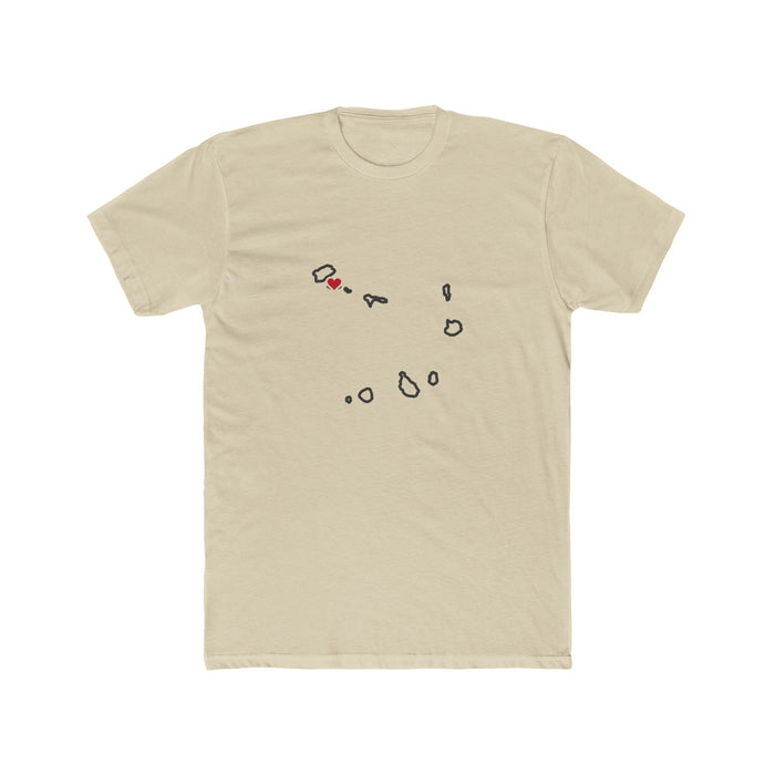 Cape Verde Mindelo Mission Heart Map shirt in Cream: Cape Verde outline with a red heart, front view