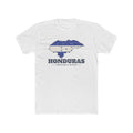 Honduras Comayaguela Mission Flag Map shirt in White: flag of Honduras in the outline of Honduras with navy lettering, front view