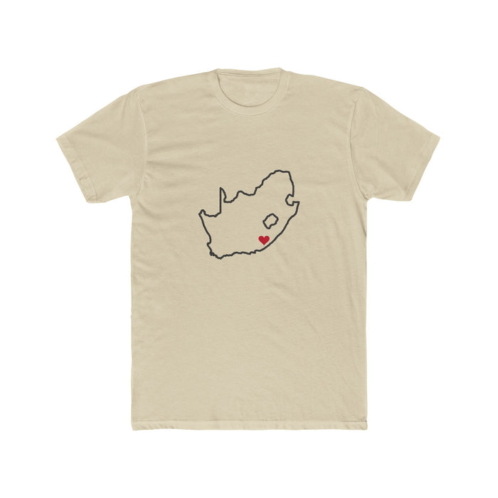 South Africa East London Mission Heart Map shirt in Cream: South Africa outline with a red heart, front view