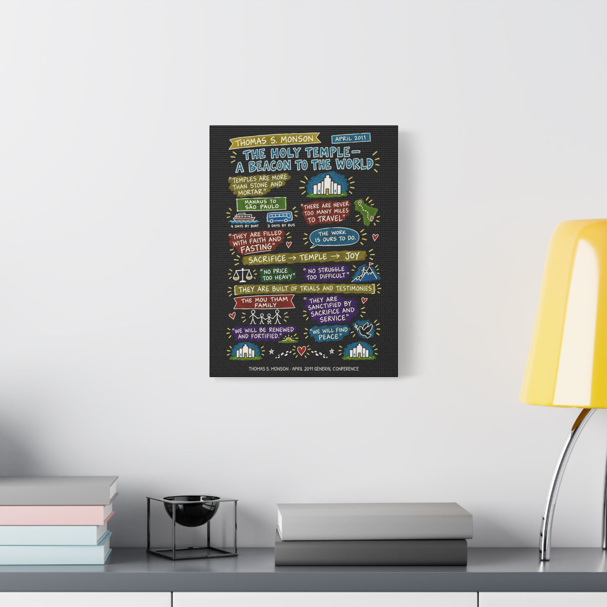 The Holy Temple—a Beacon to the World Sketch Note Canvas (Black) — Thomas S. Monson