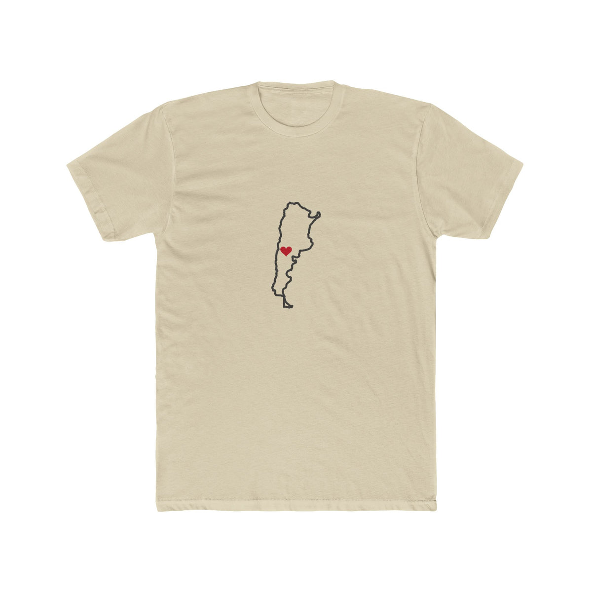 Argentina Neuquen Mission Heart Map shirt in Cream: Argentina outline with a red heart, front view