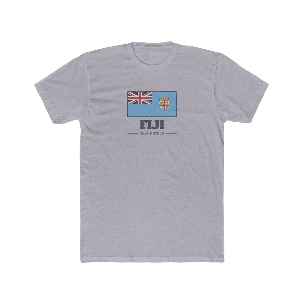 Fiji Suva Mission Flag Map shirt in Heather Grey: flag badge of Fiji with navy lettering, front view