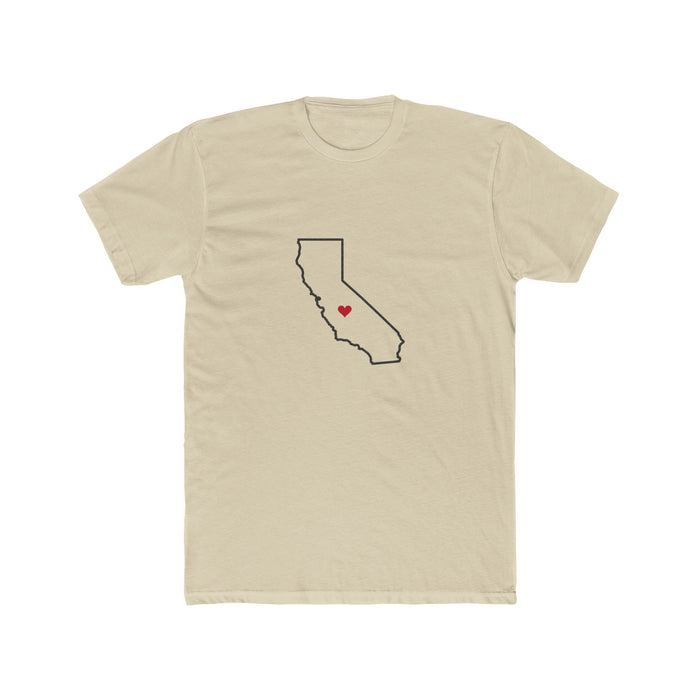 California Fresno Mission Heart Map shirt in Cream: California outline with a red heart, front view