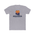 Arizona Phoenix East Mission Flag Map shirt in Heather Grey: Arizona state flag in the outline of Arizona with navy lettering, front view