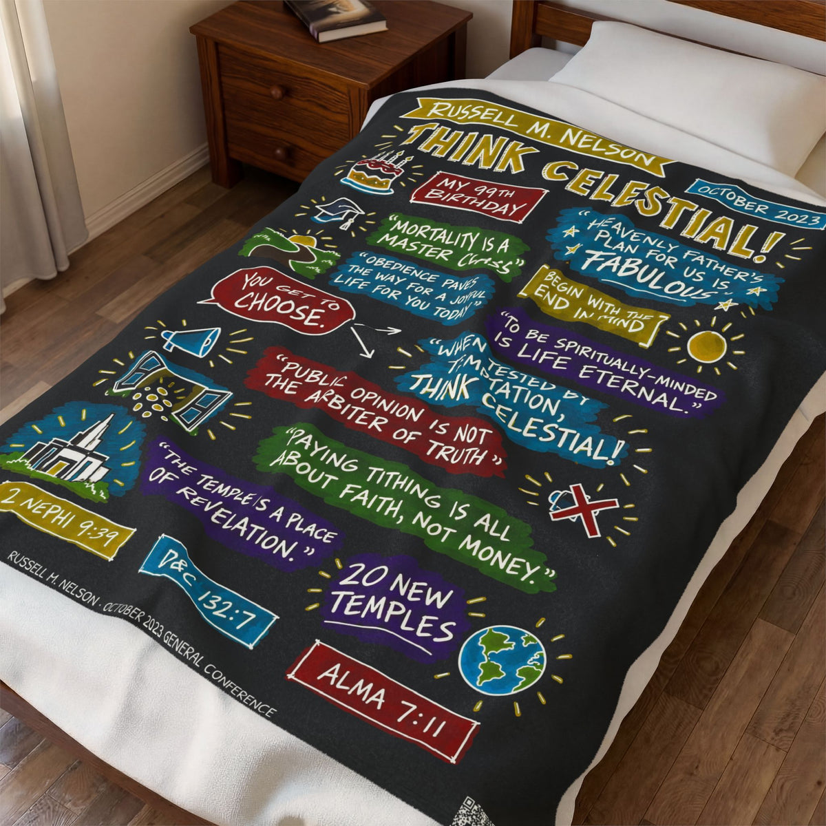 Think Celestial! Sketch Note Plush Blanket — Russell M. Nelson