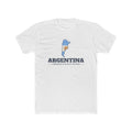 Argentina Comodoro Rivadavia Mission Flag Map shirt in White: flag of Argentina in the outline of Argentina with navy lettering, front view