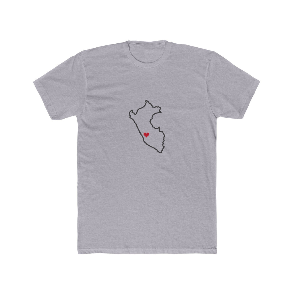 Peru Huancayo Mission Heart Map shirt in Heather Grey: Peru outline with a red heart, front view