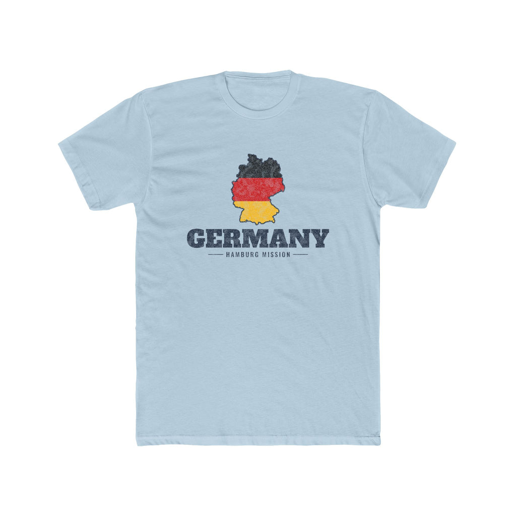 Germany Hamburg Mission Flag Map shirt in Desert Pink: flag of Germany in the outline of Germany with navy lettering, front view