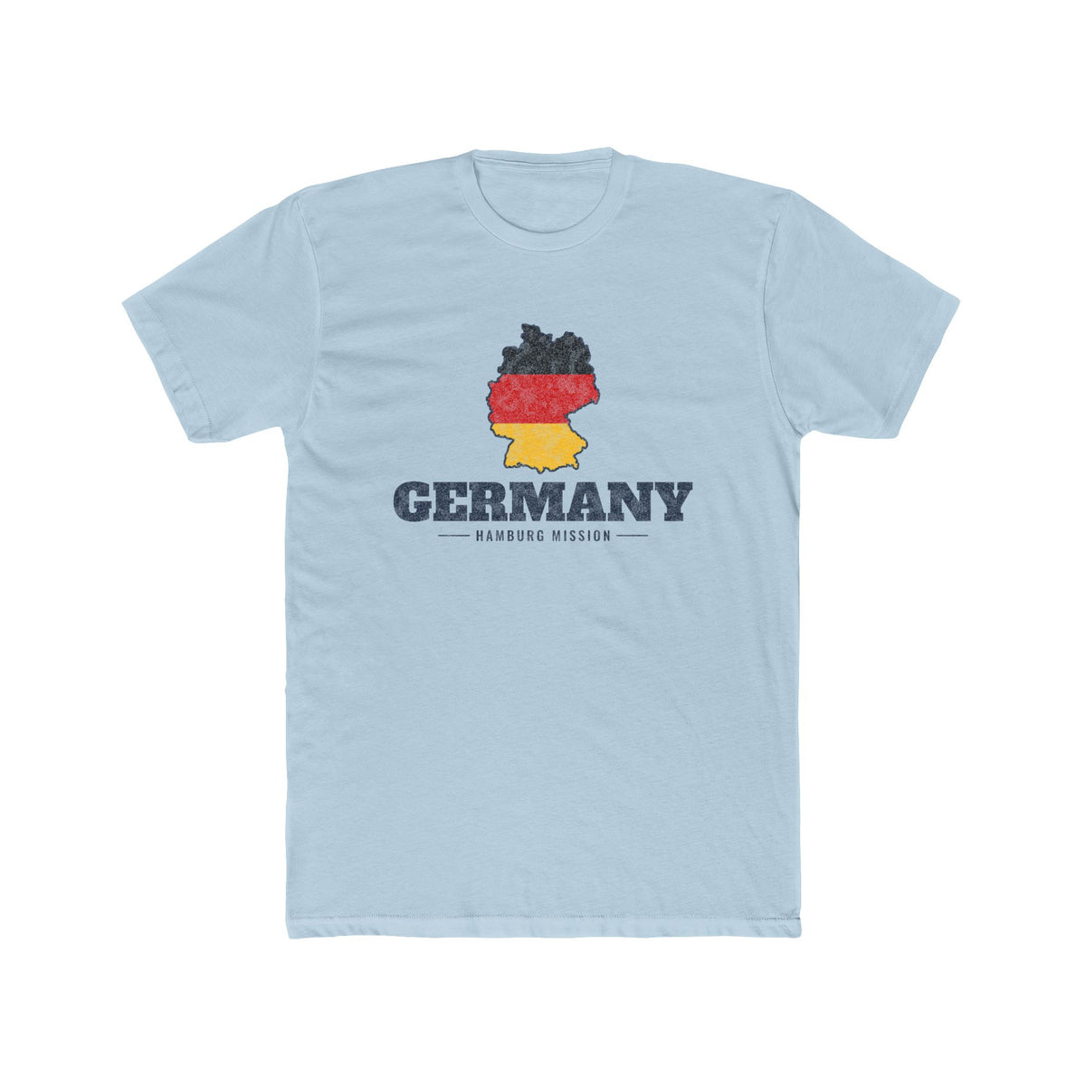 Germany Hamburg Mission Flag Map shirt in Desert Pink: flag of Germany in the outline of Germany with navy lettering, front view