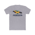 Jamaica Kingston Mission Flag Map shirt in Heather Grey: flag of Jamaica in the outline of Jamaica with navy lettering, front view