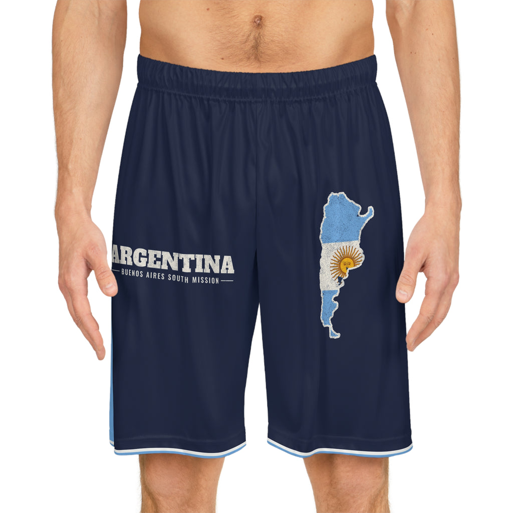 Argentina Buenos Aires South Mission Basketball Shorts, worn, front view