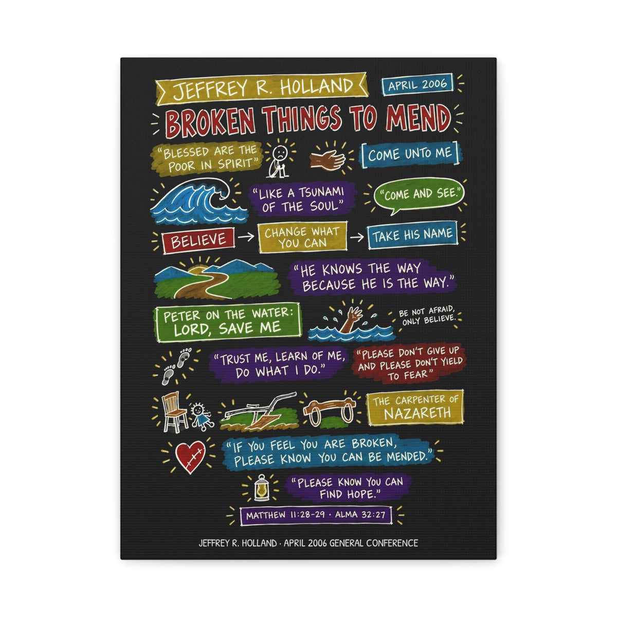 Broken Things to Mend Sketch Note Canvas (Black) — Jeffrey R. Holland
