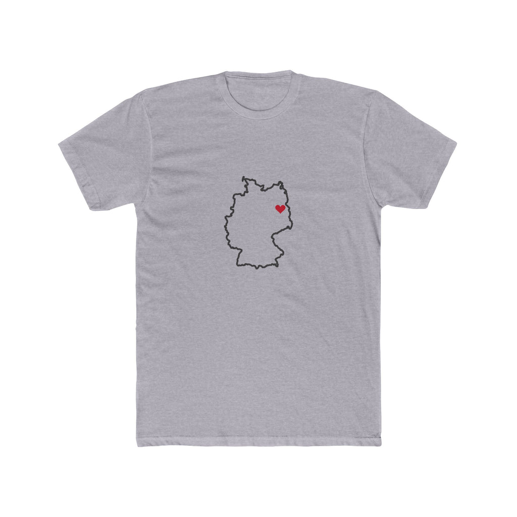 Germany Berlin Mission Heart Map shirt in Heather Grey: Germany outline with a red heart, front view