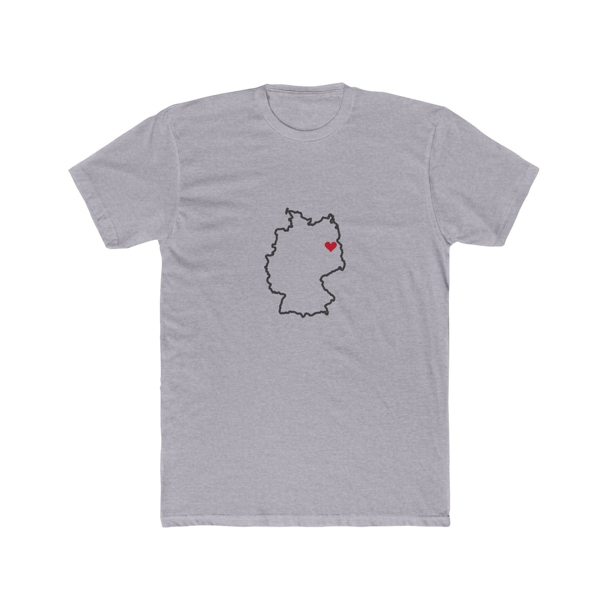 Germany Berlin Mission Heart Map shirt in Heather Grey: Germany outline with a red heart, front view