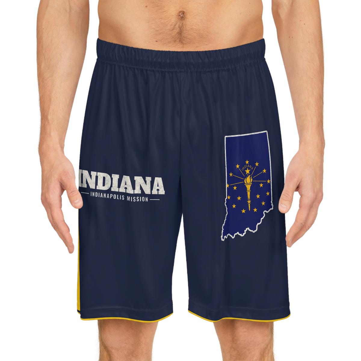Indiana Indianapolis Mission Basketball Shorts, worn, front view