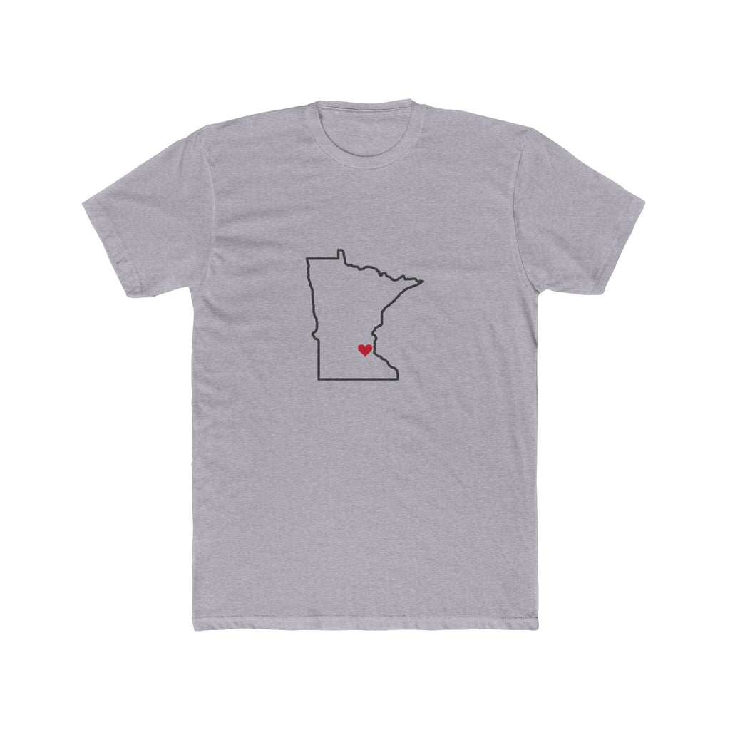 Minnesota Minneapolis Mission Heart Map shirt in Heather Grey: Minnesota outline with a red heart, front view