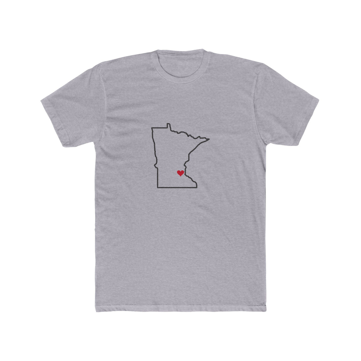 Minnesota Minneapolis Mission Heart Map shirt in Heather Grey: Minnesota outline with a red heart, front view