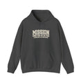 Louisiana Baton Rouge Mission Hoodie in Dark Heather, front view with the varsity mission design
