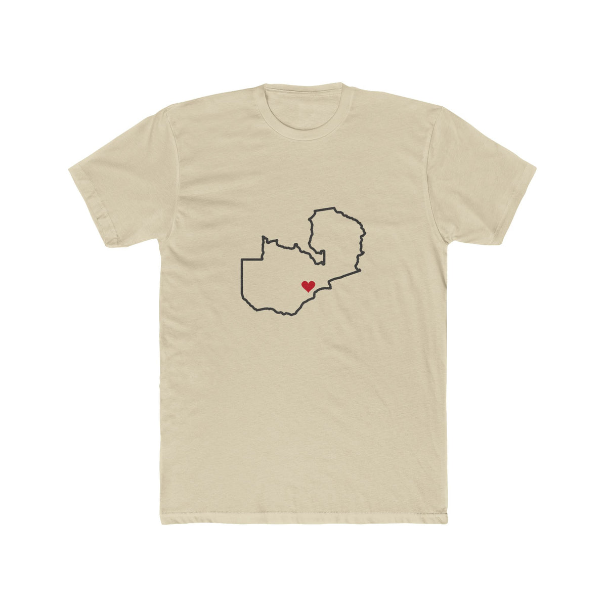 Zambia Lusaka Mission Heart Map shirt in Cream: Zambia outline with a red heart, front view