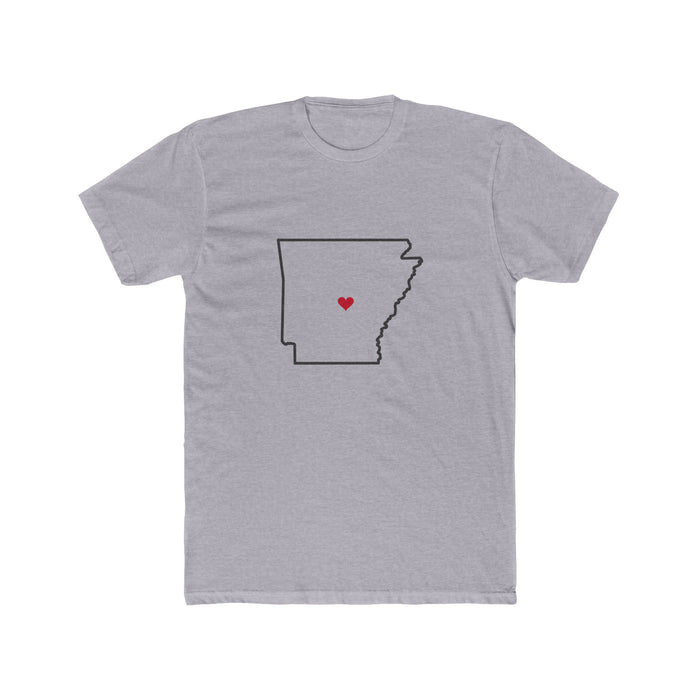 Arkansas Little Rock Mission Heart Map shirt in Heather Grey: Arkansas outline with a red heart, front view