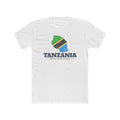 Tanzania Dar es Salaam Mission Flag Map shirt in White: flag of Tanzania in the outline of Tanzania with navy lettering, front view
