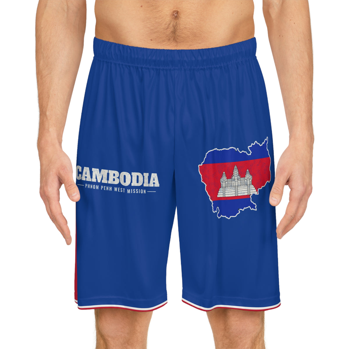 Cambodia Phnom Penh West Mission Basketball Shorts, worn, front view