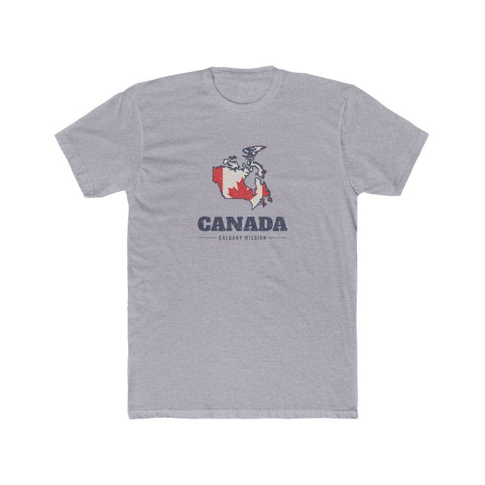 Canada Calgary Mission Flag Map shirt in Heather Grey: flag of Canada in the outline of Canada with navy lettering, front view