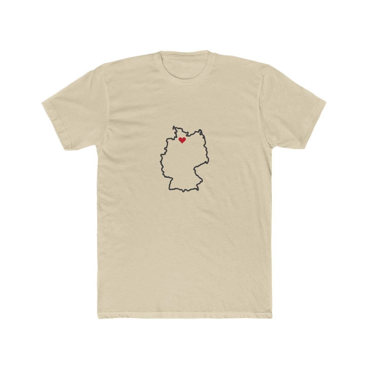 Germany Hamburg Mission Heart Map shirt in Cream: Germany outline with a red heart, front view