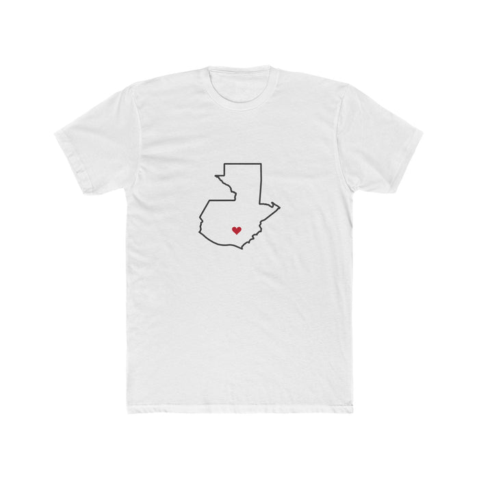 Guatemala Guatemala City East Mission Heart Map shirt in White: Guatemala outline with a red heart, front view